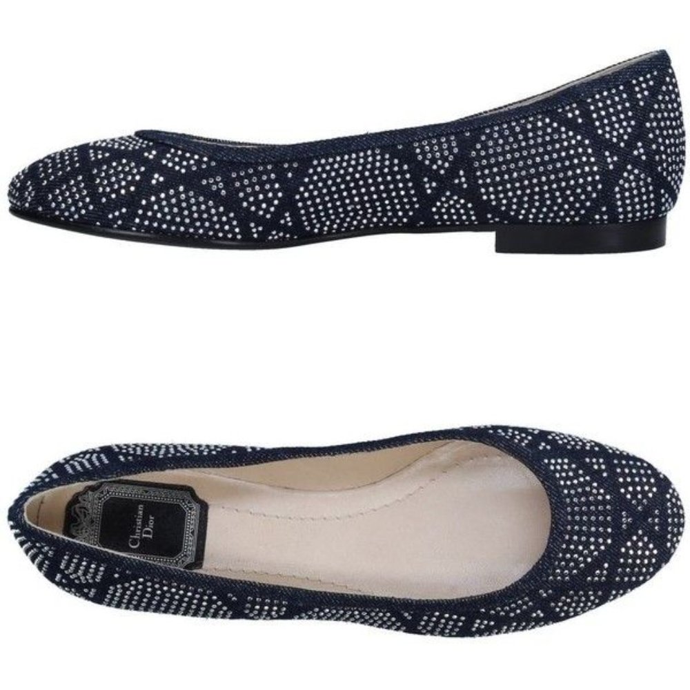 NWT Dior Denim Studded Ballet Flats, Size 36.5 EU / 6 US